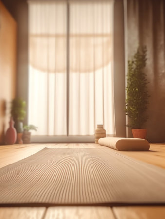 yoga mat in empty loft room interiorの素材