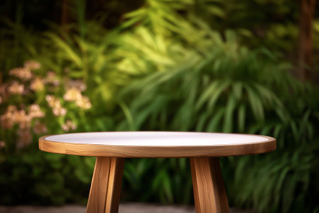 Round table teak garden furniture isolated in white backgroundの素材