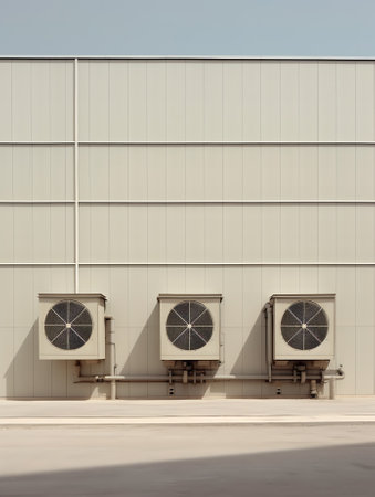 details of a warehouse building in an industrial landscape in a suburb of a European cityの素材