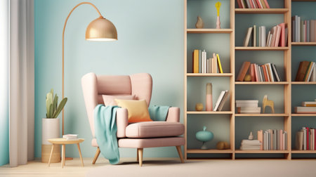 library reading area, some comfortable seat and shelf backgroundの素材