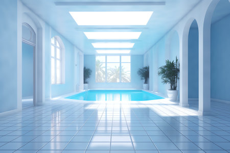 empty pool, interior of a modern villaの素材