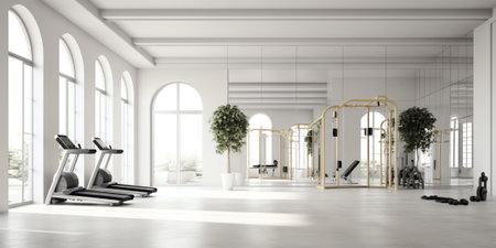 Modern gym with concrete floor / 3D Renderingの素材