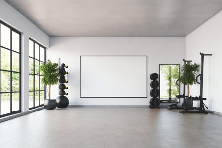 View of reformer in empty fitness studioの素材