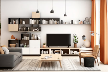 Furniture arranged in modern living room at homeの素材