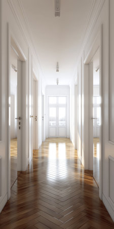 Modern hallway with open door. 3d render.の素材