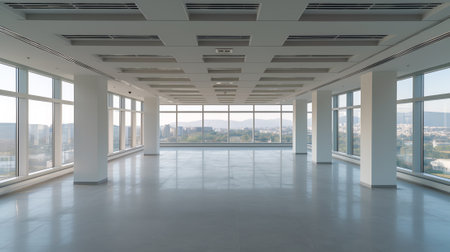 Interior of modern empty office building.Open ceiling design.の素材