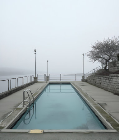 A swimming pool empties at the end of tourist season.の素材