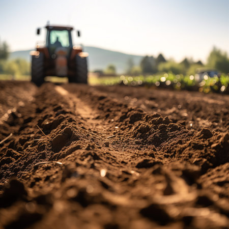 The Stumps of felled diseased olive trees are on the orange empty field ready for planting vegetableの素材