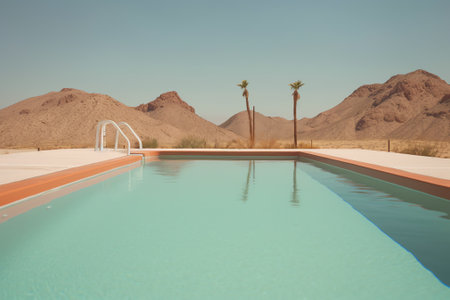 3D rendering of an empty swiming pool with the last drop of water.の素材