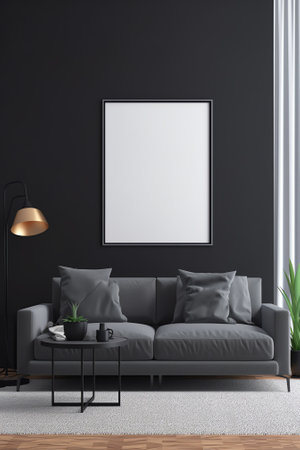 Minimalist living room interior with dark walls and modern fireplace. Interior mockup, 3d renderの素材