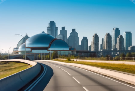 Asphalt road and modern city skyline with buildings in Ningbo, Zhejiang Province, China. East new toの素材