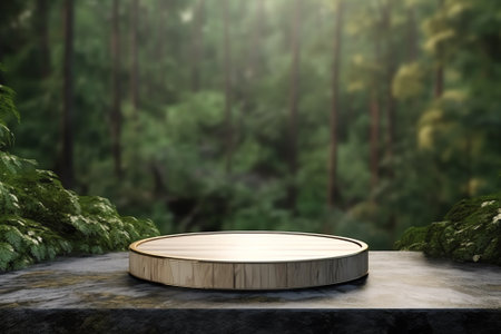 Rock podium in tropical forest for product presentation Behind is a view of the sky.3d renderingの素材