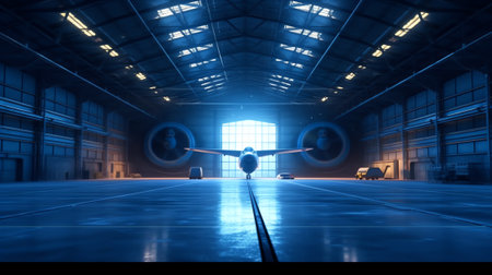 Hangar interior with gate. 3d illustrationの素材