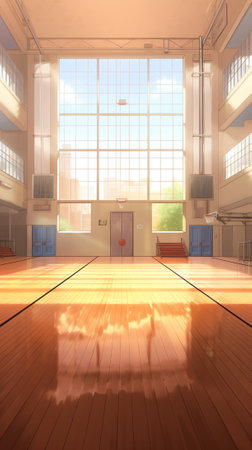 public school, interior wide gymの素材