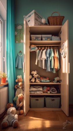 The inside of an empty wooden wardrobeの素材