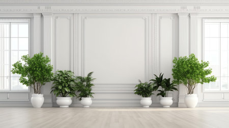 Classical style empty room interior with garden view 3d renderの素材