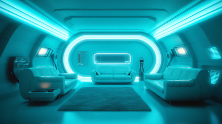 3D rendering futuristic streamlined interior space designの素材