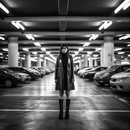 Downtown Los Angeles Road in the underground space, industrial vibe, cool toneの素材