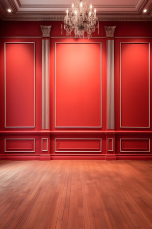 Gallery Interior with empty frames on red wallの素材