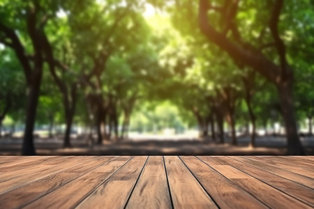 Empty square floor and green woods natural scenery in city parkの素材