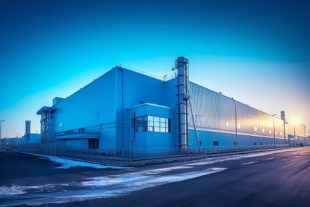 New modern storehouse, blurred background for industryの素材