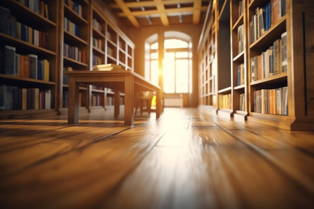 Wooden tree with books on blur background of library with bookshelf. Flawlessの素材
