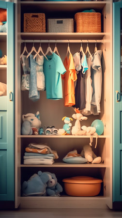Empty wire shelving storage in an empty closet.の素材