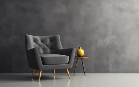 Generative AI The interior has a armchair on empty dark wall background,3D renderingの素材