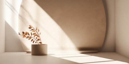 Generative AI Minimal background for product presentation. natural sunshade shadow on dark plaster wの素材