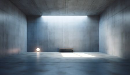 Generative AI concrete room with spotlights on the wallの素材