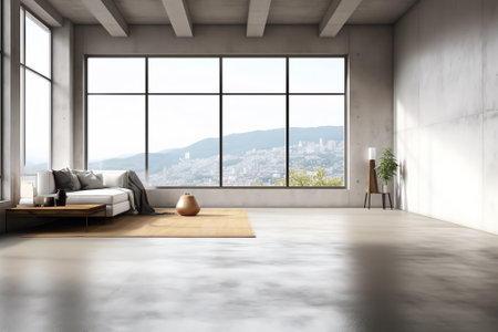 Generative AI Loft space empty room with nature view 3d render,There are polished concrete floor andの素材