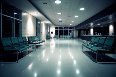 Generative AI Chairs in the hospital hallway. hospital interiorの素材
