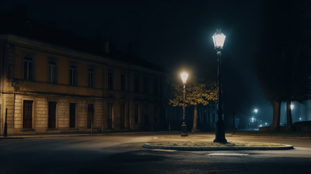 Generative AI Empty street at night in an estateの素材