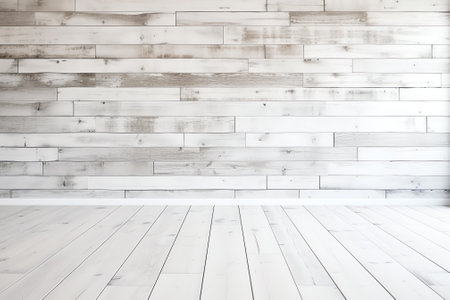 Generative AI Empty white wood wall surface texture for background or decoration designの素材