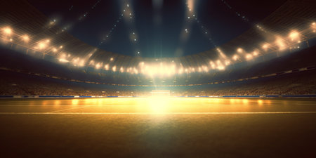 Generative AI empty baseball stadium arena with fans crowd in the sunny day lights 3d illustrationの素材