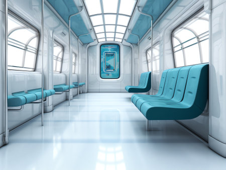 Generative AI Empty interior of the train for long and short distance in Europe train carriage withの素材