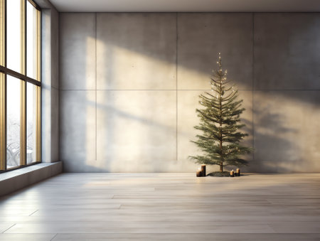 Generative AI Modern loft style empty space interior 3d render,There are polished concrete floor ,waの素材