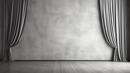 Generative AI Soft gray studio room background with window with light from window, without any textuの素材