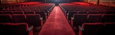 Generative AI Empty seats in the stands of the arena or auditorium. Rows of red and white stadium seの素材