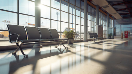 Generative AI Empty seats in airport lobbyの素材