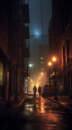 Generative AI Dark street in New York at nightの素材