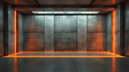 Generative AI Abstract empty, modern concrete room with indirect lighting from ceiling on back wallの素材