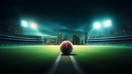 Generative AI Cricket Stadium Top view on cricket pitch or ball sport game field, grass stadium or cの素材
