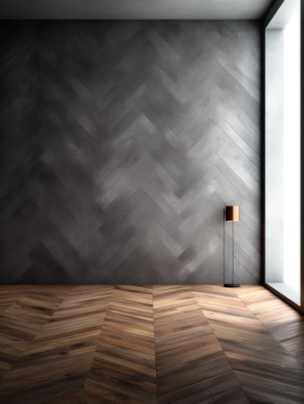 Generative AI Vintage Modern interior of living room, empty room, dark gray wall and wood flooring ,の素材