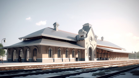 Generative AI 3d rendering of a fictional train stationの素材
