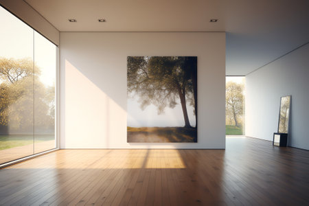 Generative AI Minimal style modern white empty room with open sliding door to terrace 3d render overの素材