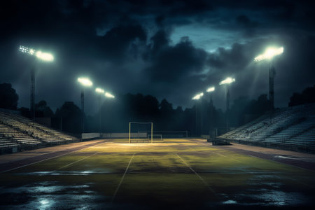 Generative AI Empty night grand stadium with sport light , evening or night scene .の素材