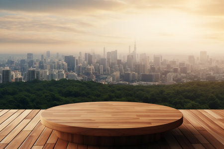 Generative AI Panoramic Kuala Lumpur skyline view, concrete observatory deck on rooftop, sunset. Asiの素材