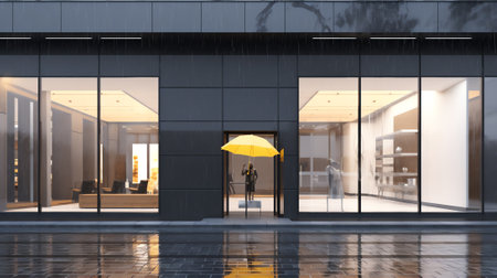 Generative AI Creative modern exterior with empty white mock up header banner, panoramic glass and cの素材