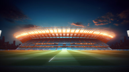 Generative AI Stadium in the evening in full light before the match. 2018. 3D renderingの素材